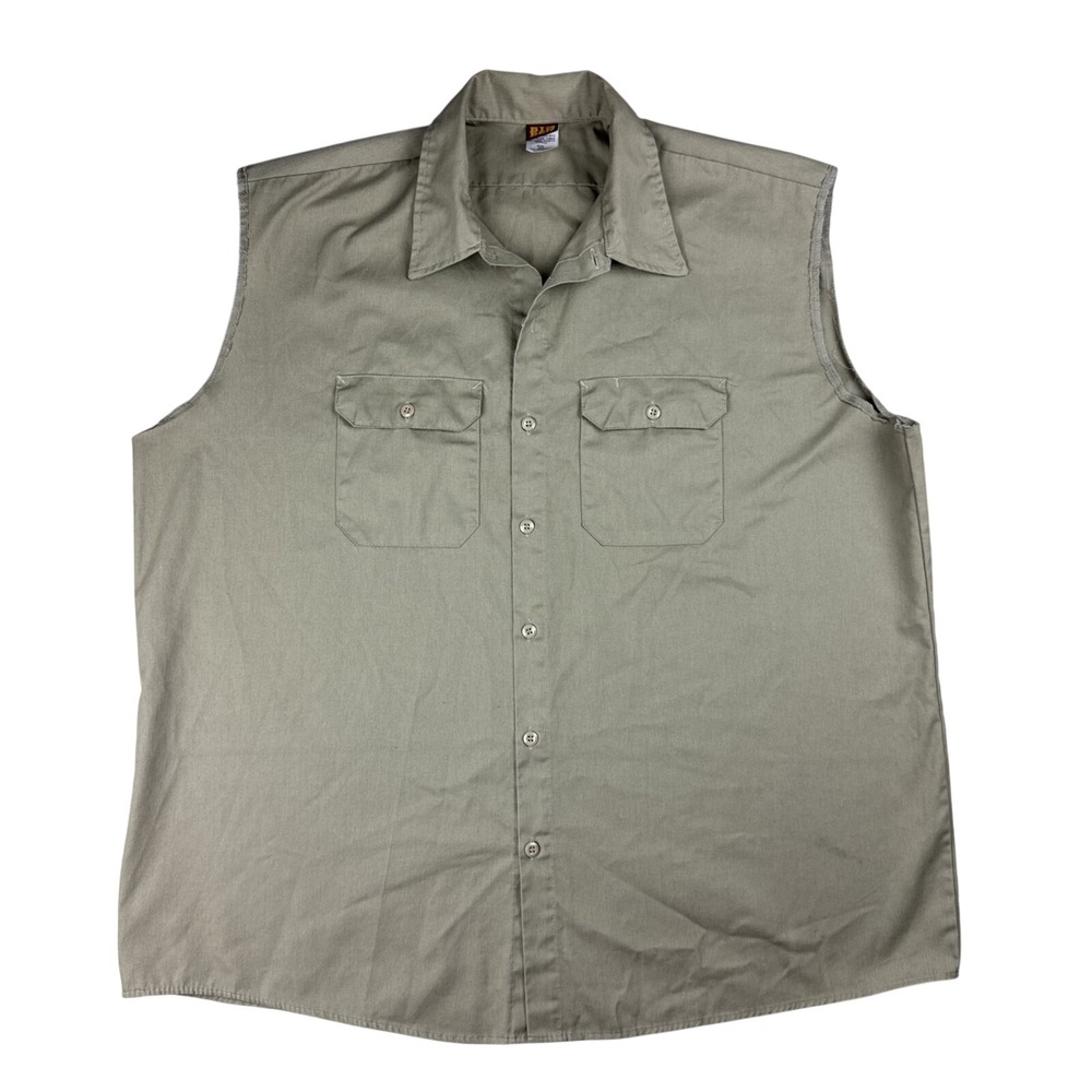 Vintage Big Ben Shirt Men's XXL Kahki Tan Cut Off Workwear Canvas Sleeveless